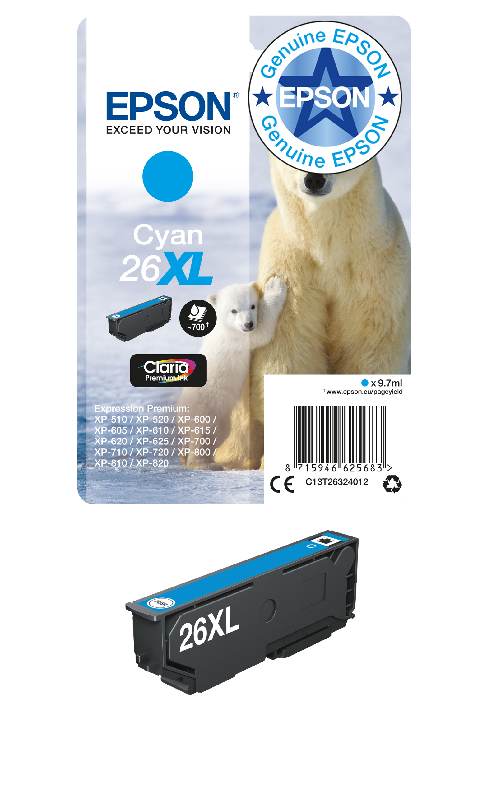 Epson Polar bear 26XL Claria Premium Single Cyan Ink – image 1