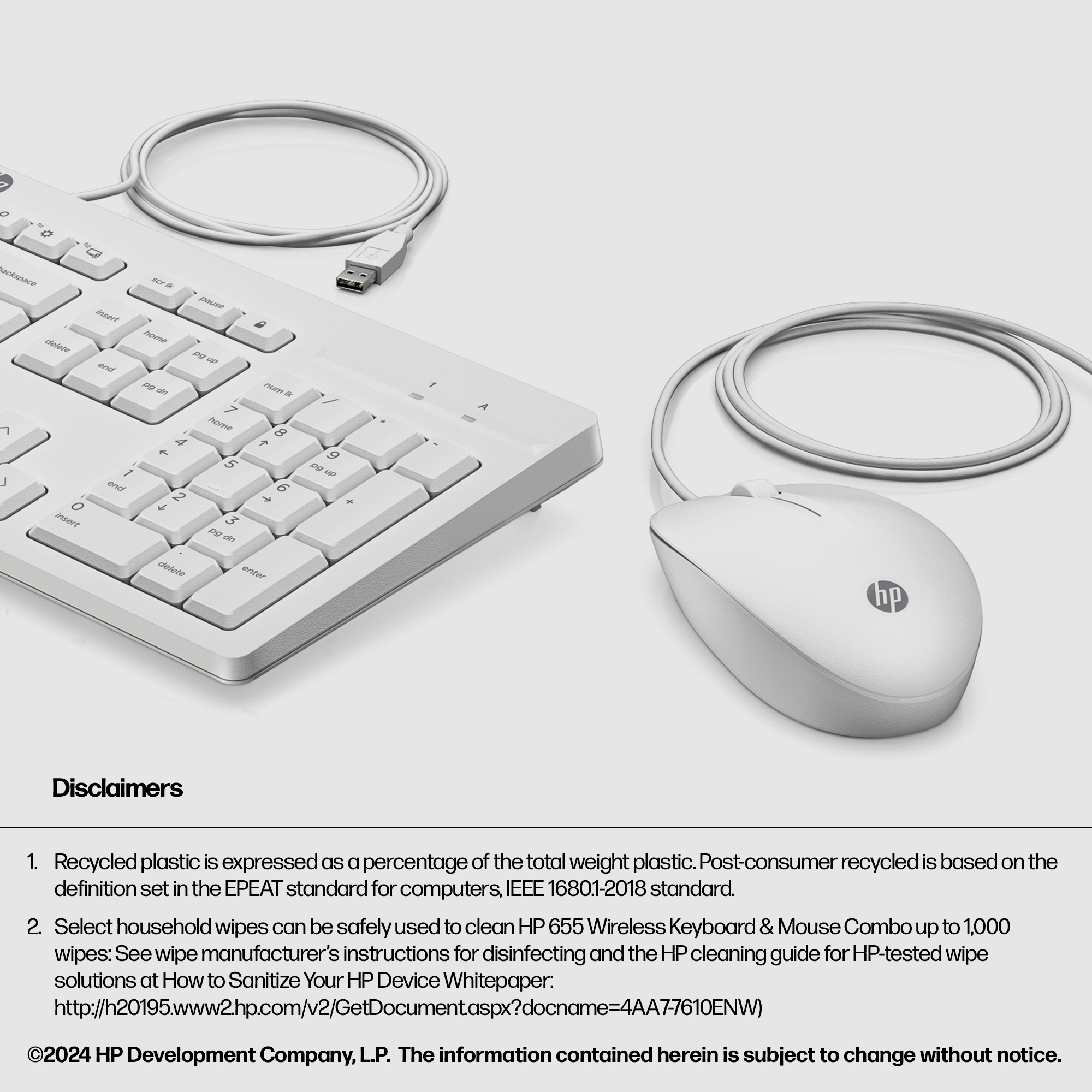 HP 225 Wired Mouse and Keyboard Combo White – image 3