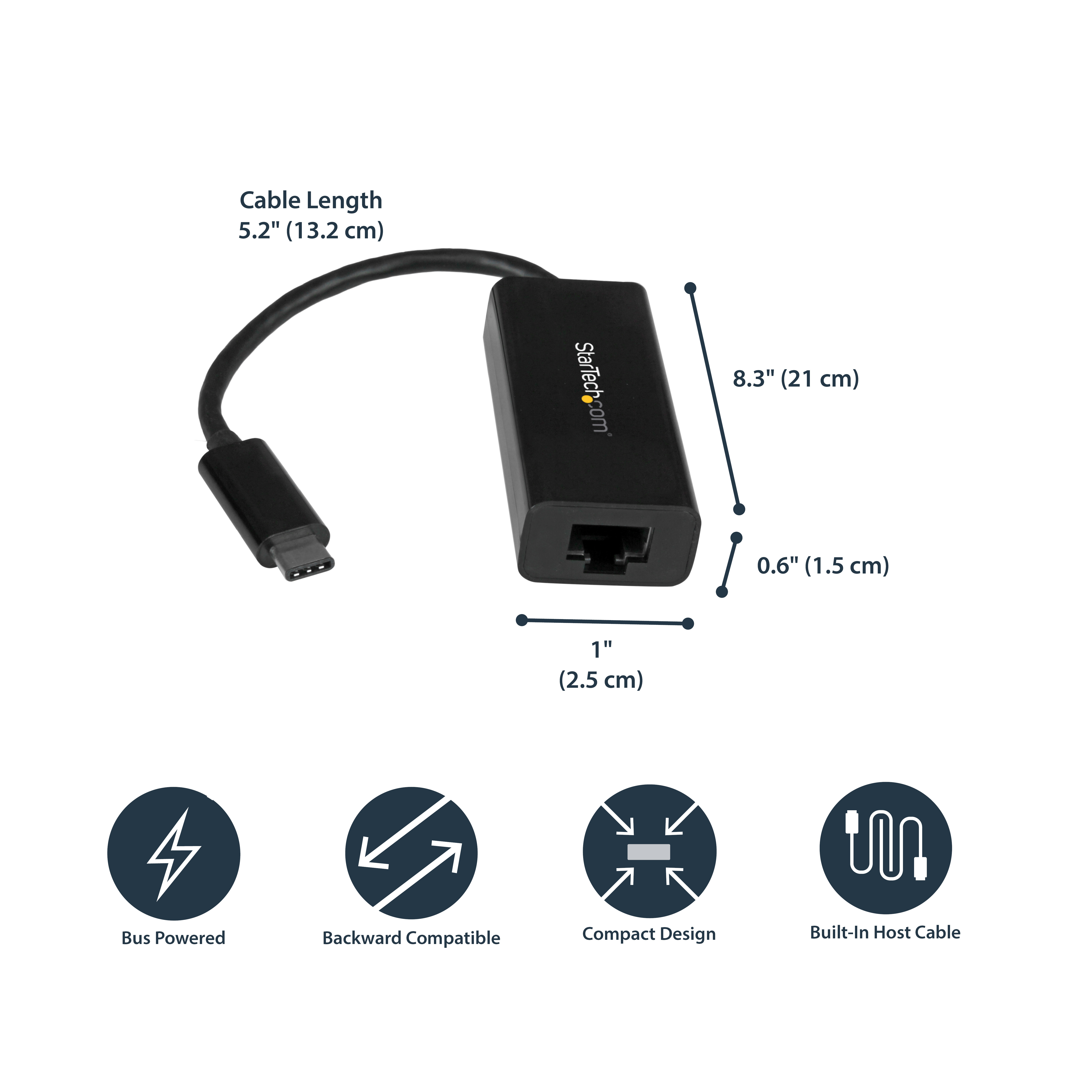 صورة محول شبكة StarTech.com US1GC30B USB-C إلى إيثرنت بسرعة 5 جيجابت - أسود