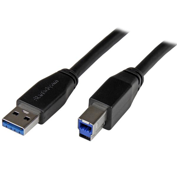 StarTech.com 5m 15 ft Active USB 3.0 USB-A to USB-B Cable - M/M - USB A to B Cable - USB 3.1 Gen 1 (5 Gbps) (USB3SAB5M) - USB cable - USB Type B (M) to USB Type A (M) - USB 3.0 - 5 m - molded - black - for P/N: ST1030USBM