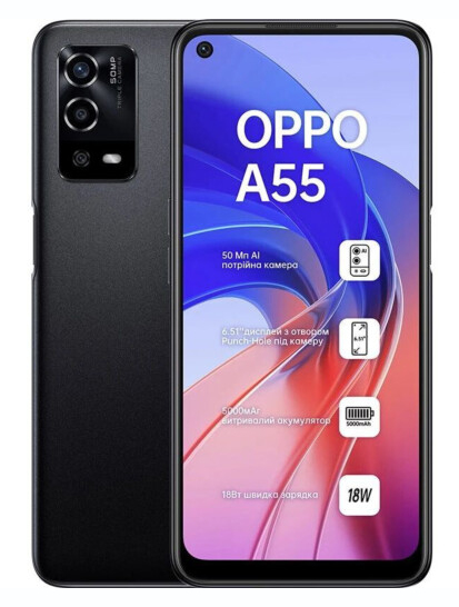 Oppo A55 16.5 cm (6.51") Dual SIM Android 11 Go edition 4G USB Type-C 4 GB 64 GB 5000 mAh Black – image 1