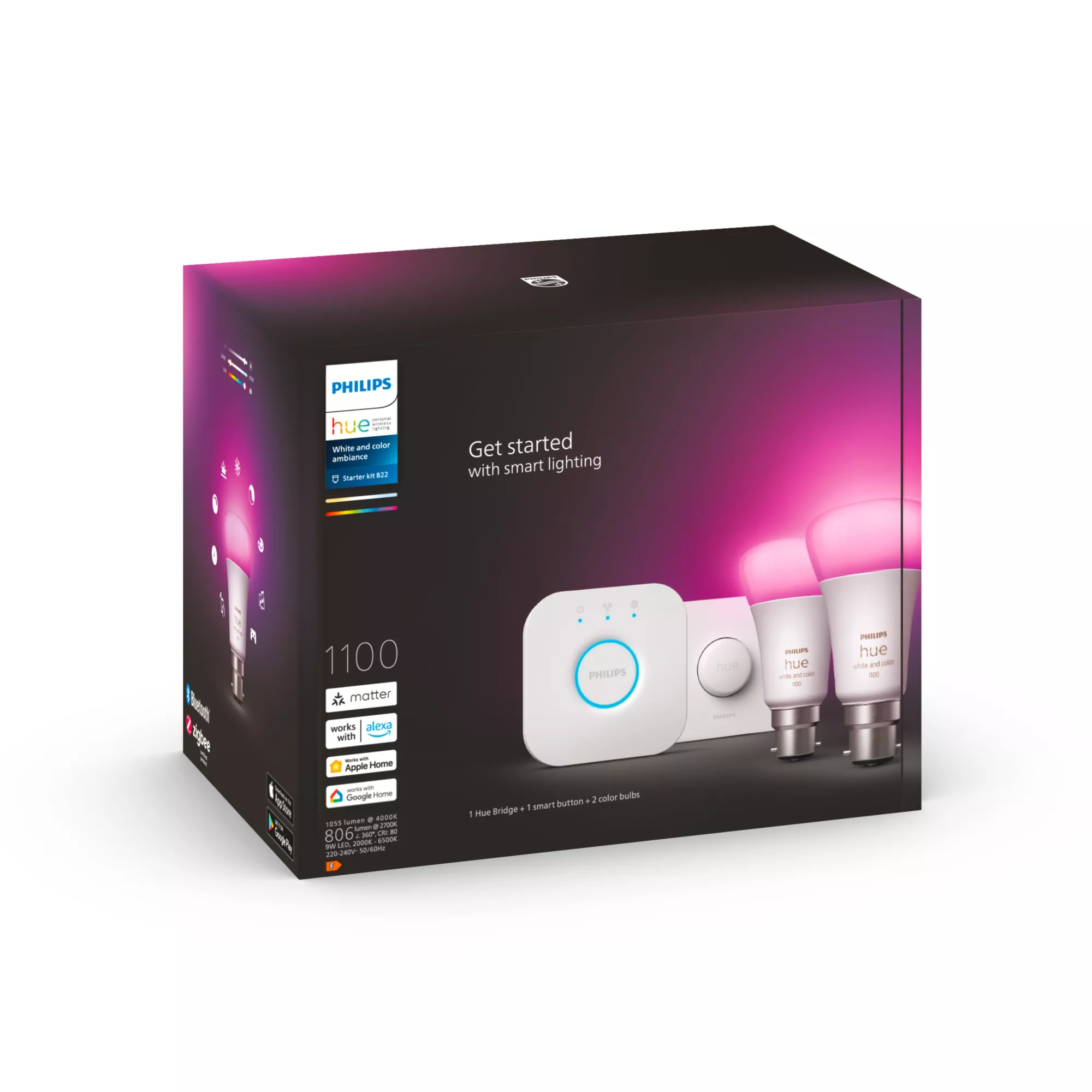 Philips by Signify Philips Hue White and colour ambience Starter kit: 2 B22 smart bulbs (1100) + smart button – image 3