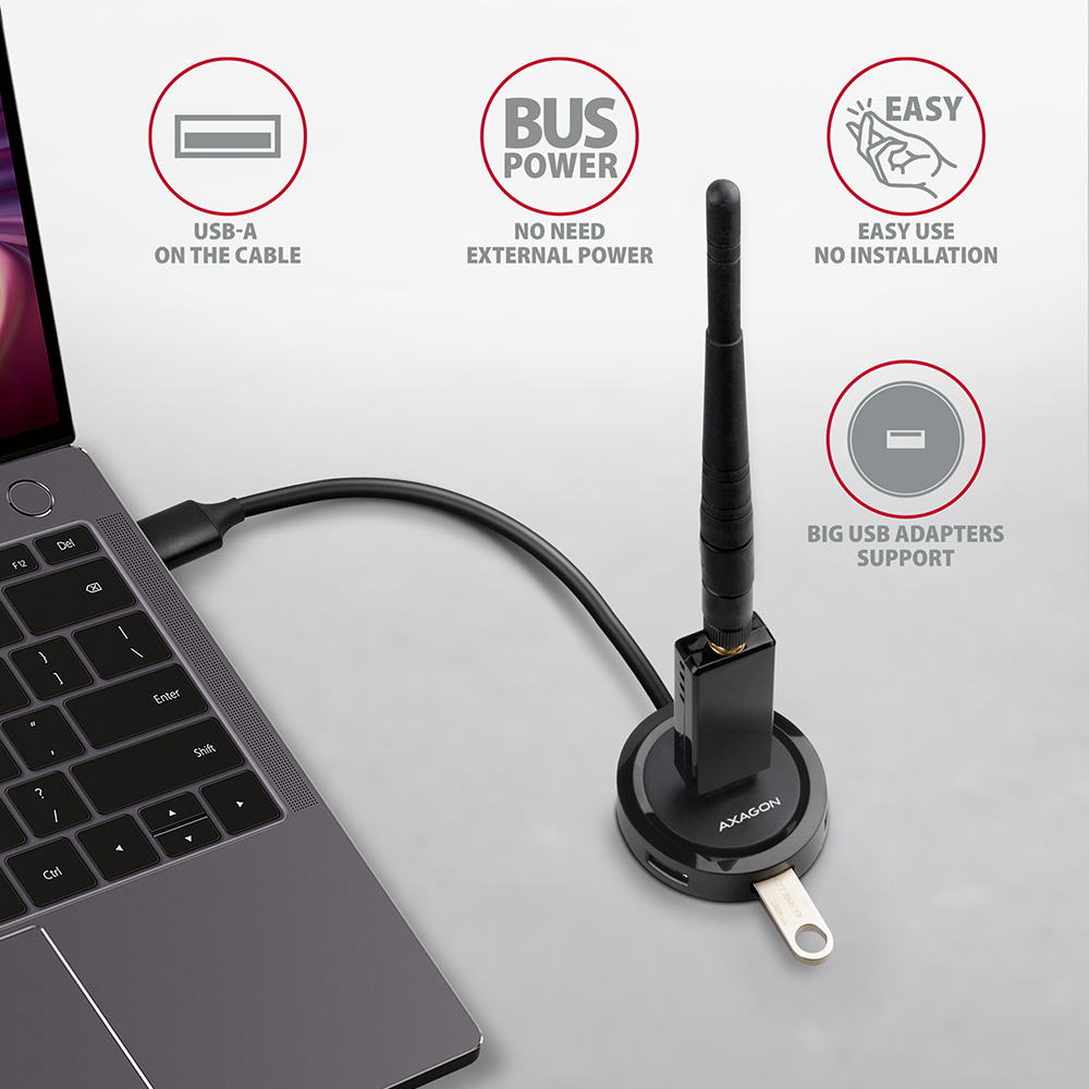 Axagon HUE-P1A interface hub USB 3.2 Gen 1 (3.1 Gen 1) Type-A 5000 Mbit/s Black – image 3