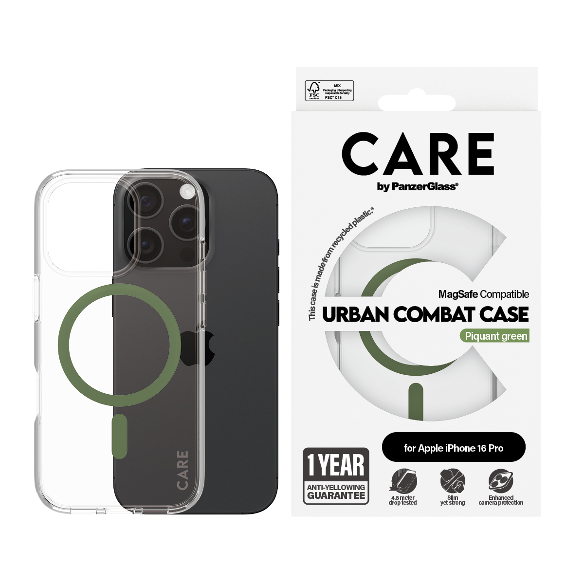 PanzerGlass CARE™ by PanzerGlass® Urban Combat Case Transparent w. Green MagSafe iPhone 16 Pro – image 2