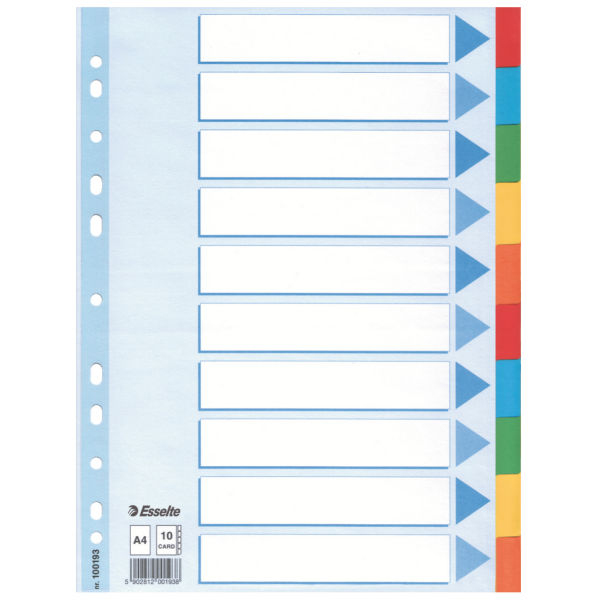 Esselte Multicoloured Card Divider Separador en blanco con pestaña Caja de cartón Multicolor