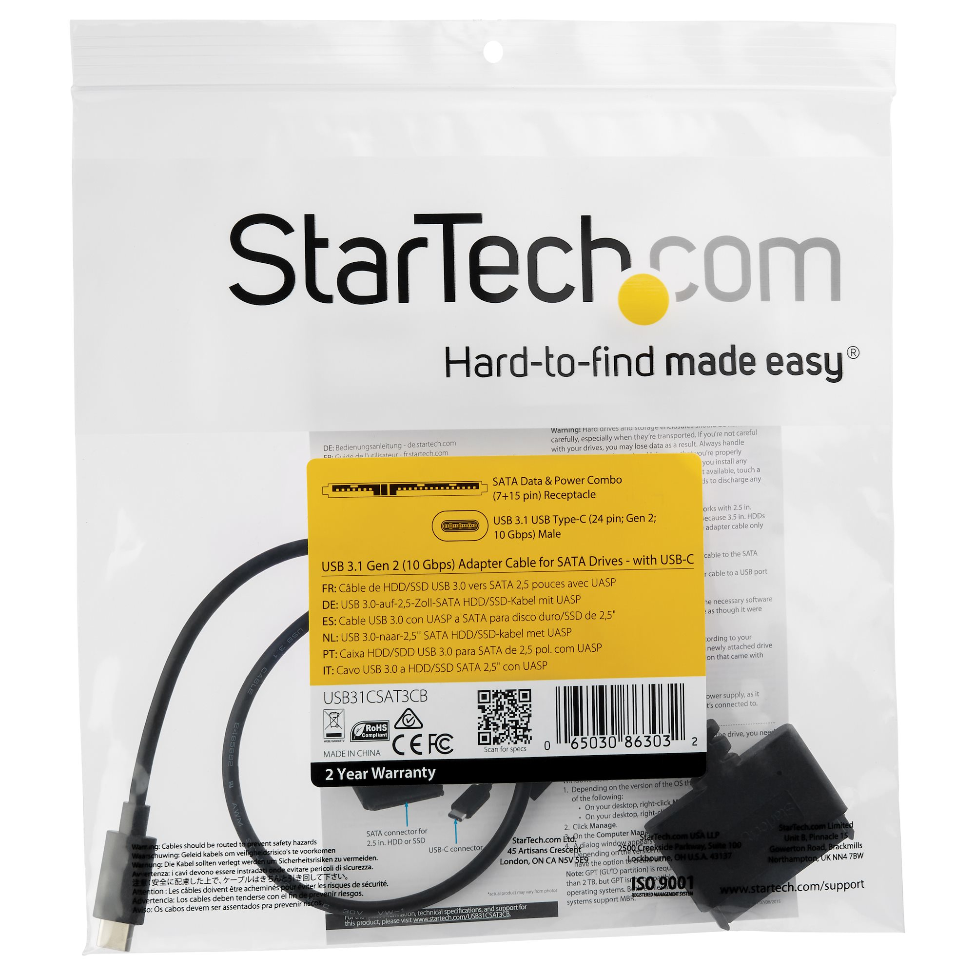 StarTech.com USB C To SATA Adapter for 2.5 SATA Drives UASP External Hard  Drive Cable USB Type C to SATA Adapter SFirst End 1 x SATA Second End 1 x  Type C