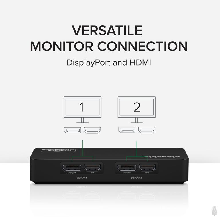 Plugable Technologies 4K DisplayPort and HDMI Dual Monitor Adapter for USB 3.0 and USB-C, Compatible with Windows – image 3