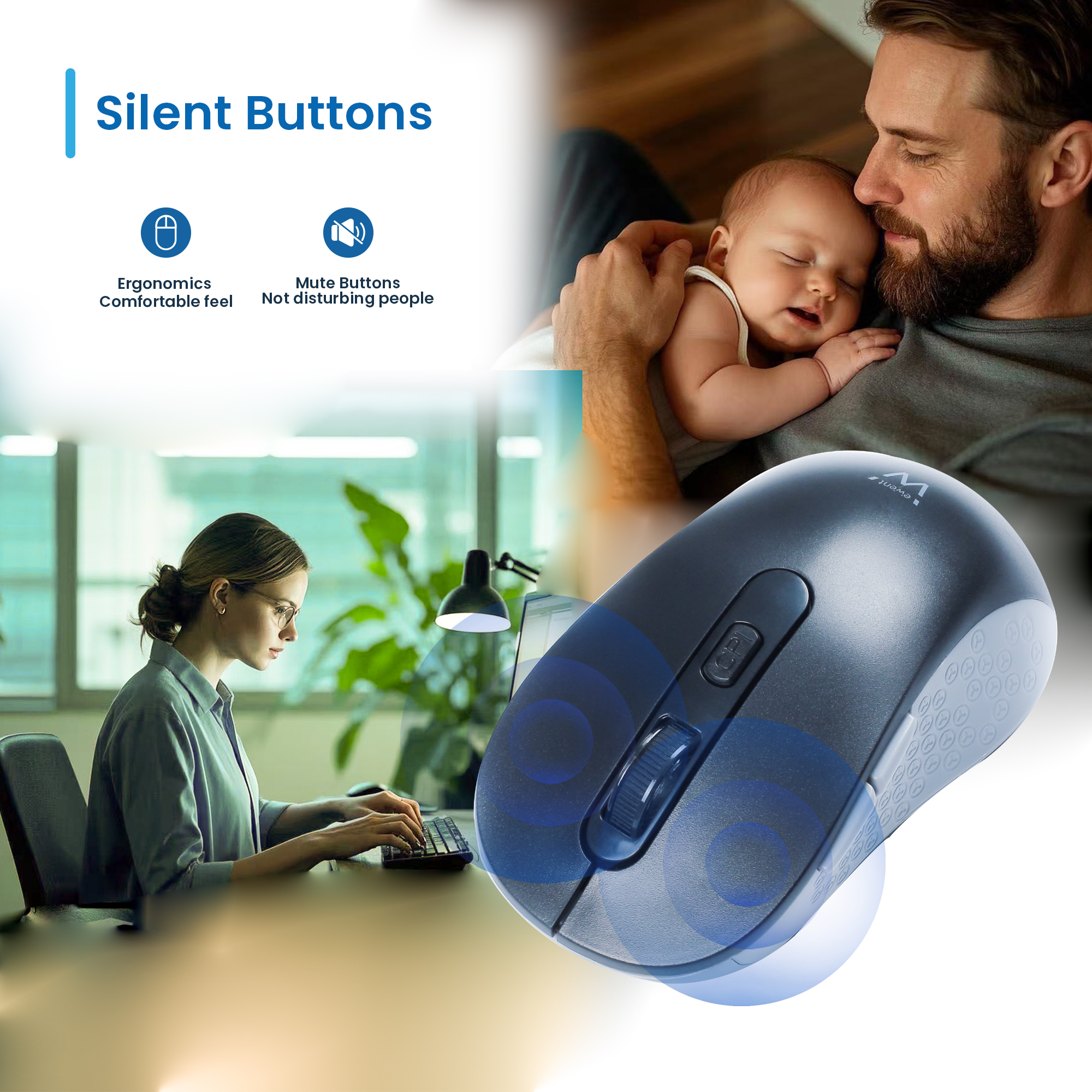 Ewent Wireless optical mouse 800-1200-1600dpi, Silent clicks and Type-C Adapter – image 7