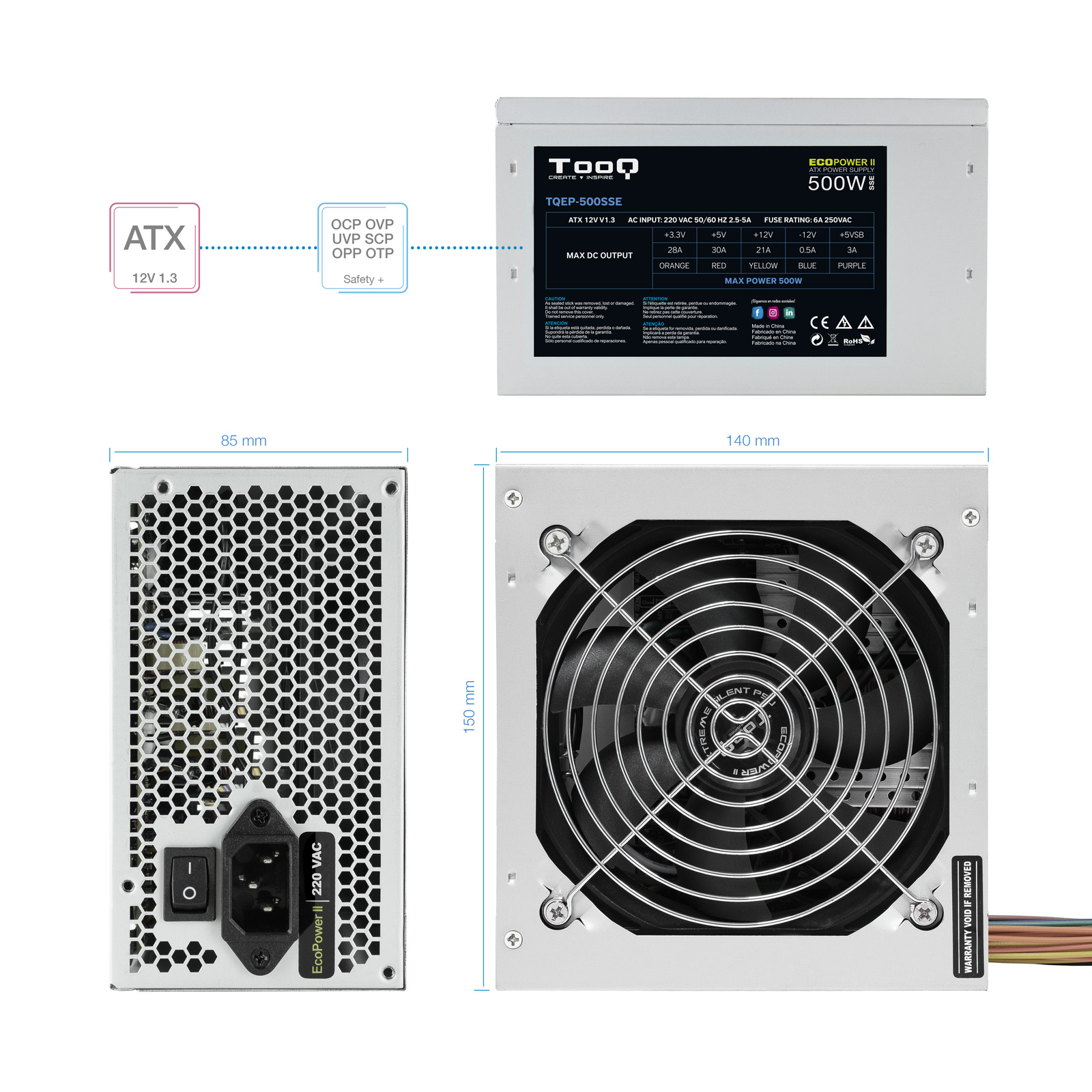 TooQ TQEP-500SSE power supply unit 500 W 24-pin ATX ATX Silver image 5