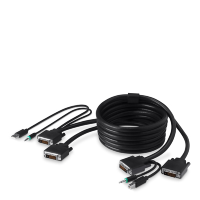 صورة كابل Linksys F1D9014b06 USB A / 2x DVI / 3.5 مم إلى USB B / 2x DVI / 3.5 مم - 1.8 متر - أسود