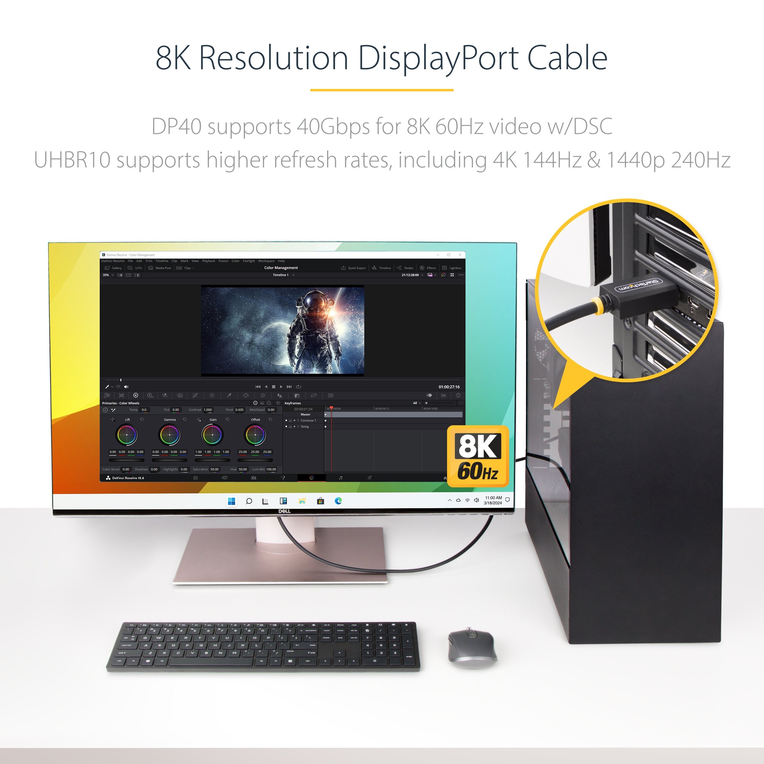 Resim StarTech.com DP21-3F-DP40-CABLE 0.9m DisplayPort 2.1 Kablo, UHBR10, 40Gbps