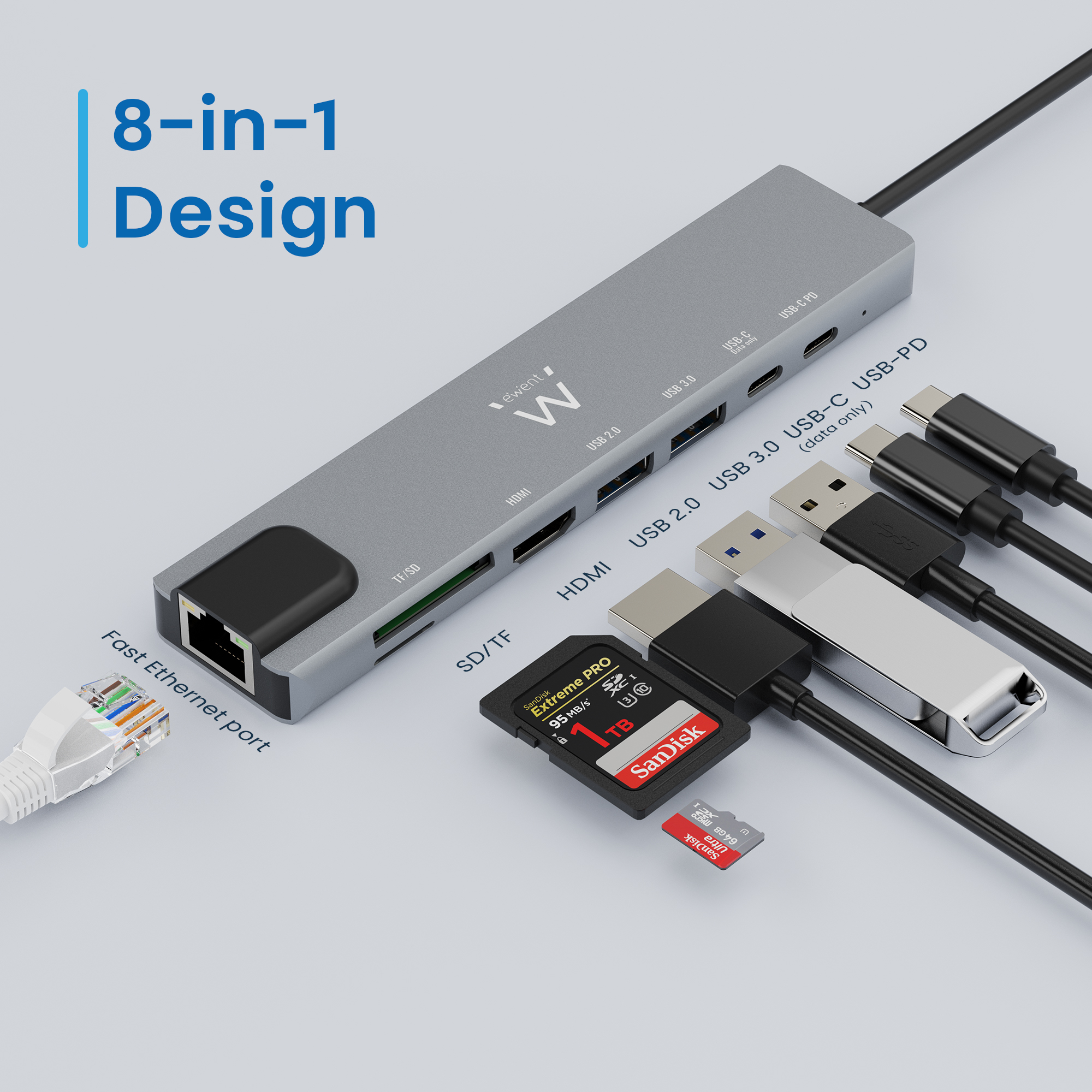 Ewent EW1146 laptop dock/port replicator Wired USB 3.2 Gen 1 (3.1 Gen 1) Type-C Grey – image 3