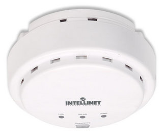 Intellinet High-Power Ceiling Mount Wireless 300N PoE Access Point, 300 Mbps, 2T2R MIMO, PoE Support, Bridge, Repeater, Multiple SSIDs and VLANs, 26 dBm, 400 mW