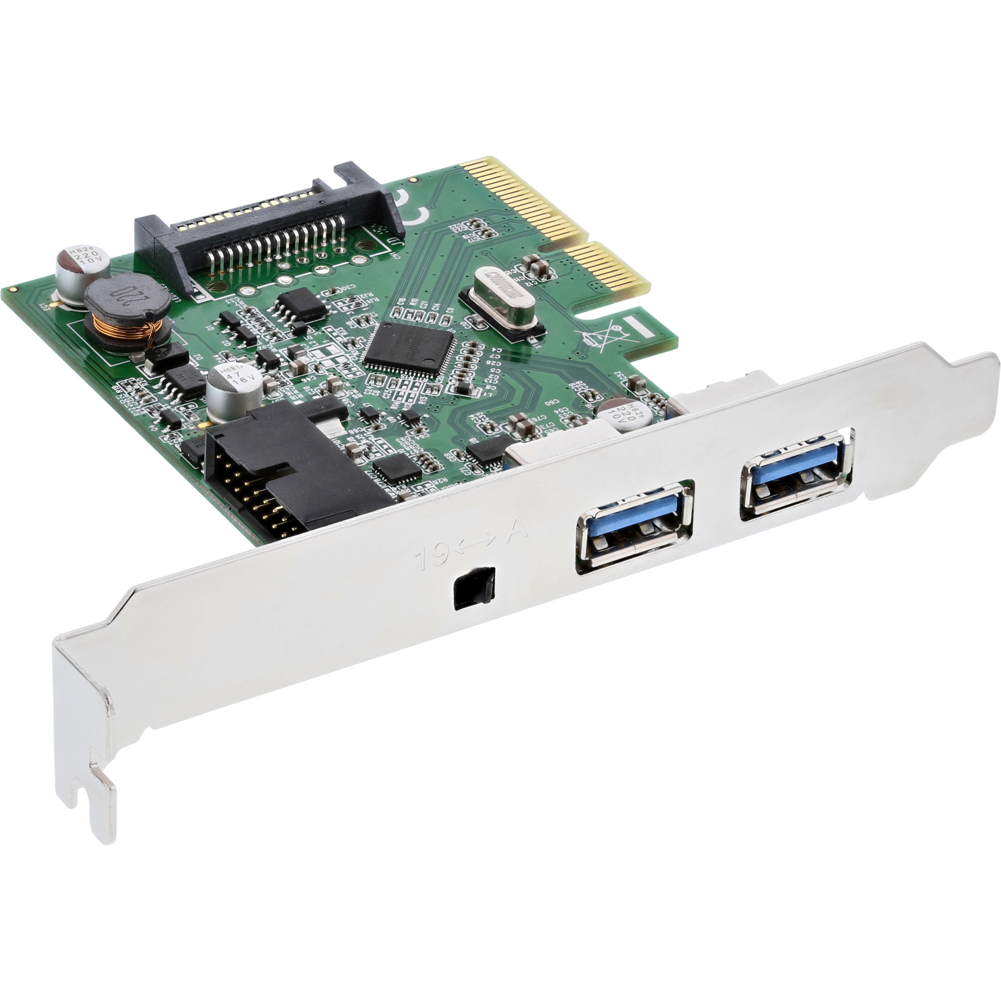 InLine USB 3.1 host controller, 2 port A F + 19-pin internal, with switch, PCIe