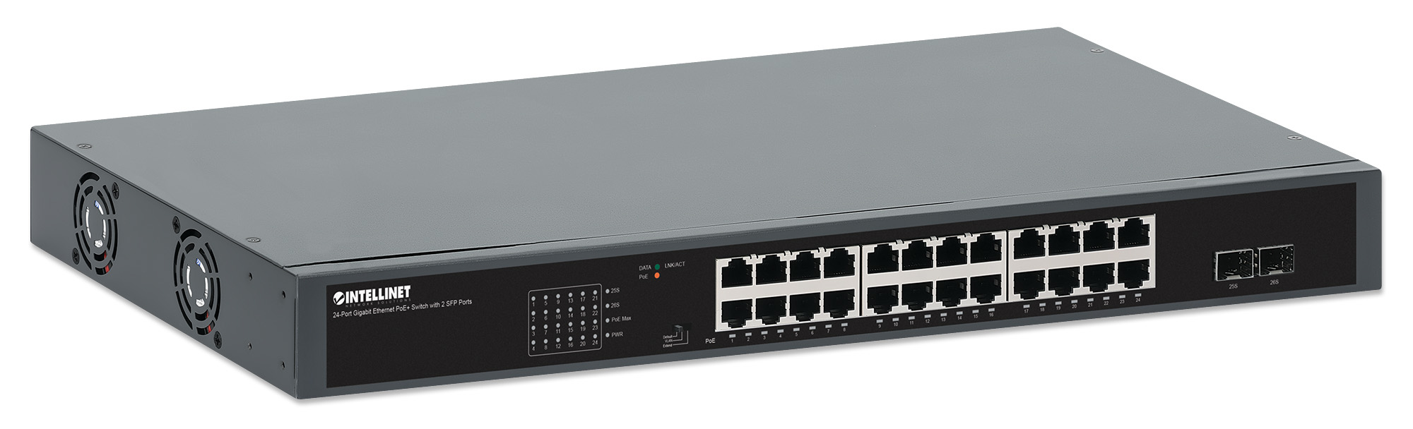 Intellinet 24-Port Gigabit Ethernet PoE+ Switch with 2 SFP Ports IEEE 802.3at/af (PoE+/PoE) Compliant – image 2