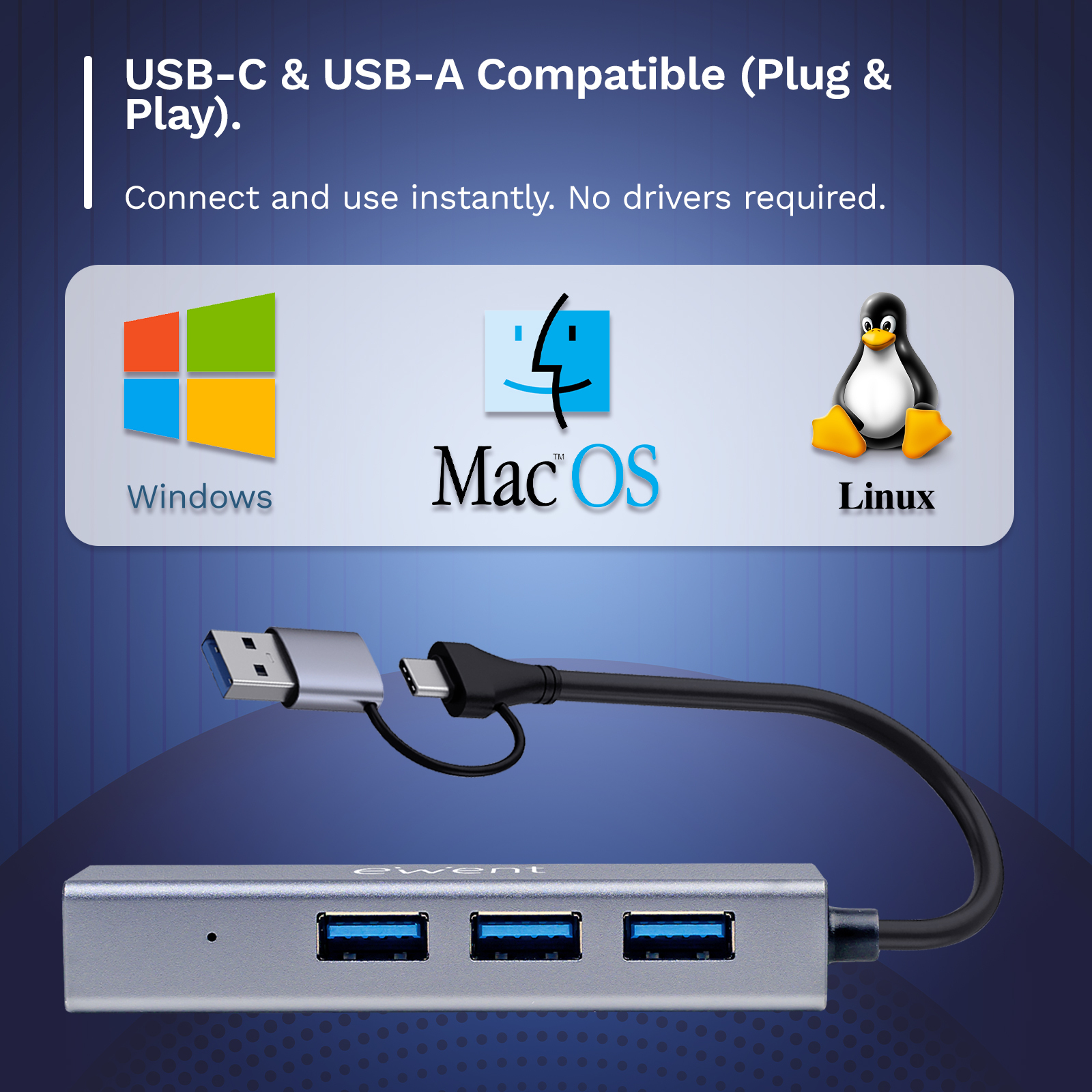 Ewent EW1159 interface hub USB 3.2 Gen 1 (3.1 Gen 1) Type-A + Type-C 5000 Mbit/s Grey – image 6