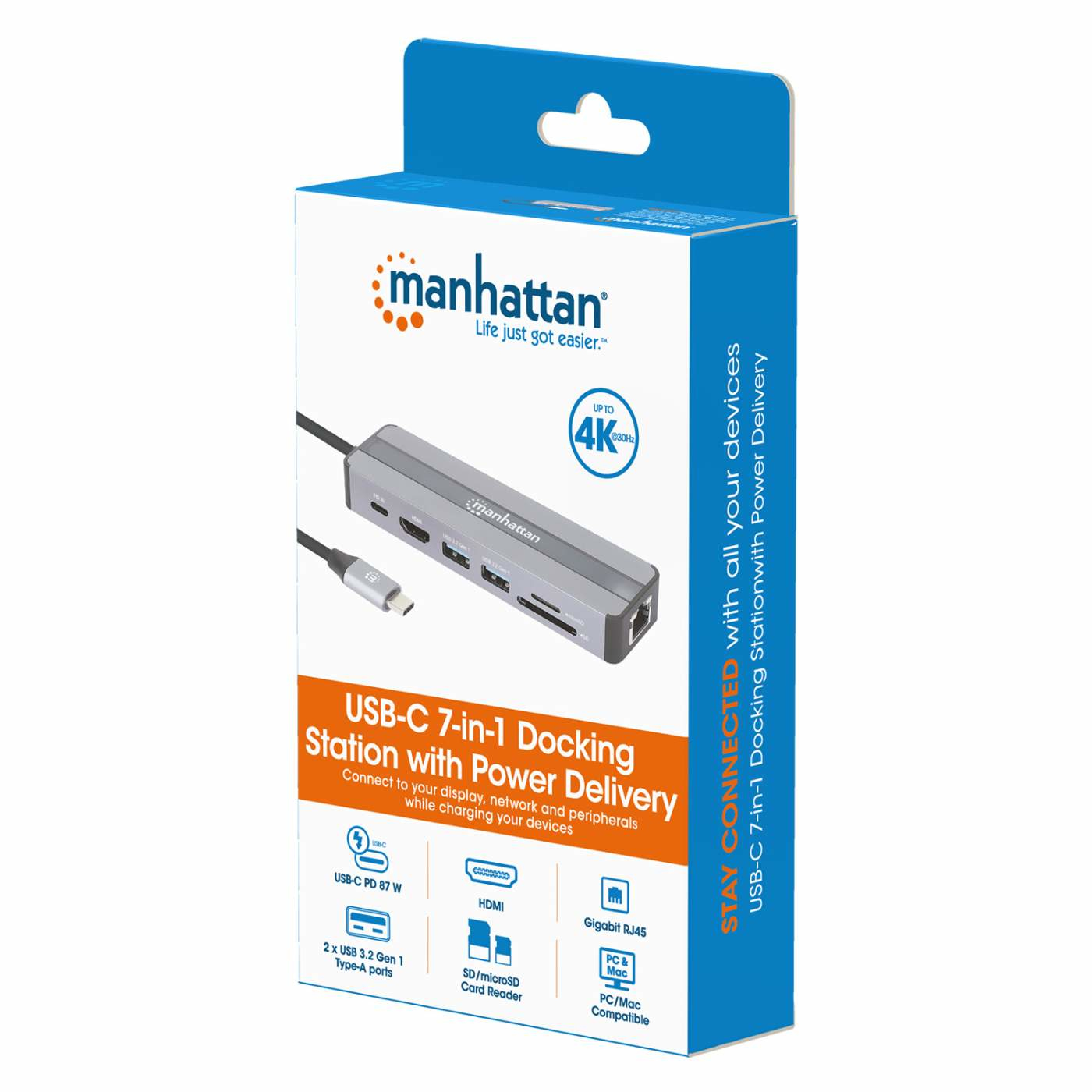 Manhattan USB-C Dock/Hub with Card Reader, Ports (x5): Ethernet, HDMI, USB-A (x2) and USB-C, With Power Delivery (87W) to USB-C Port (Note add USB-C wall charge – image 9