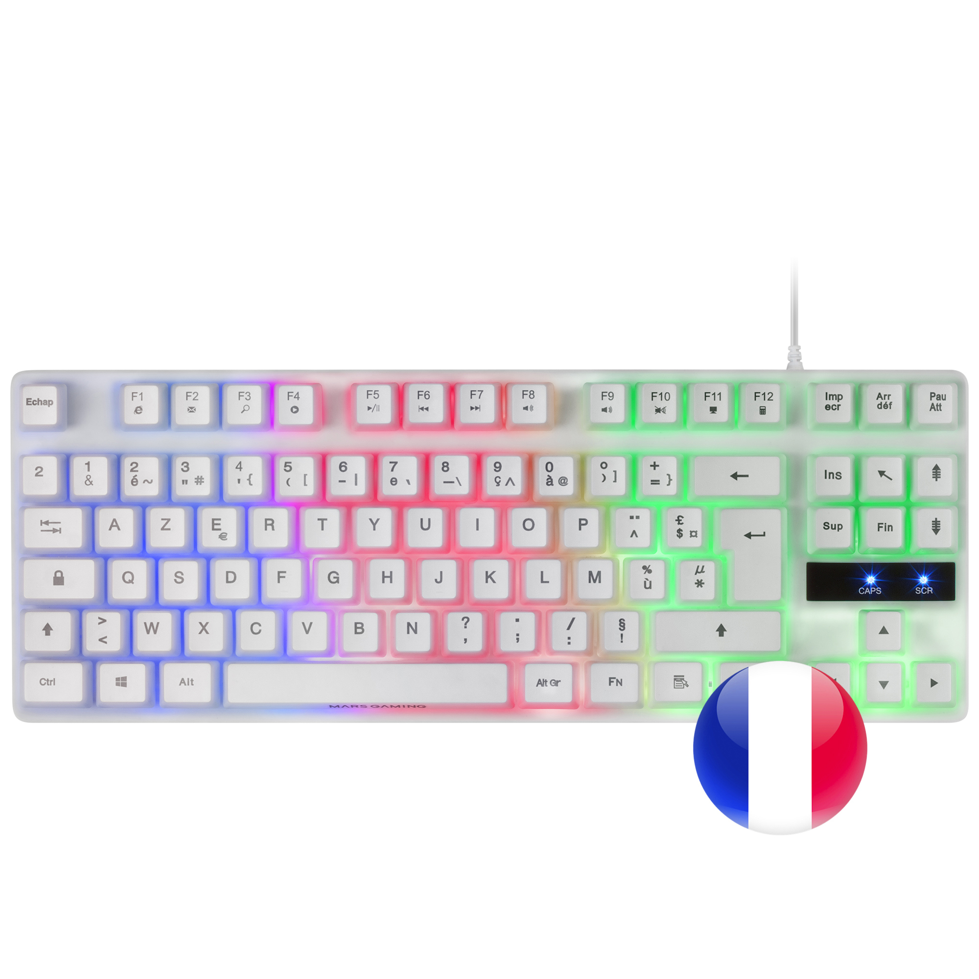 Mars Gaming MK02 White Gaming Keyboard H-Mech FRGB TKL Antighosting French Language