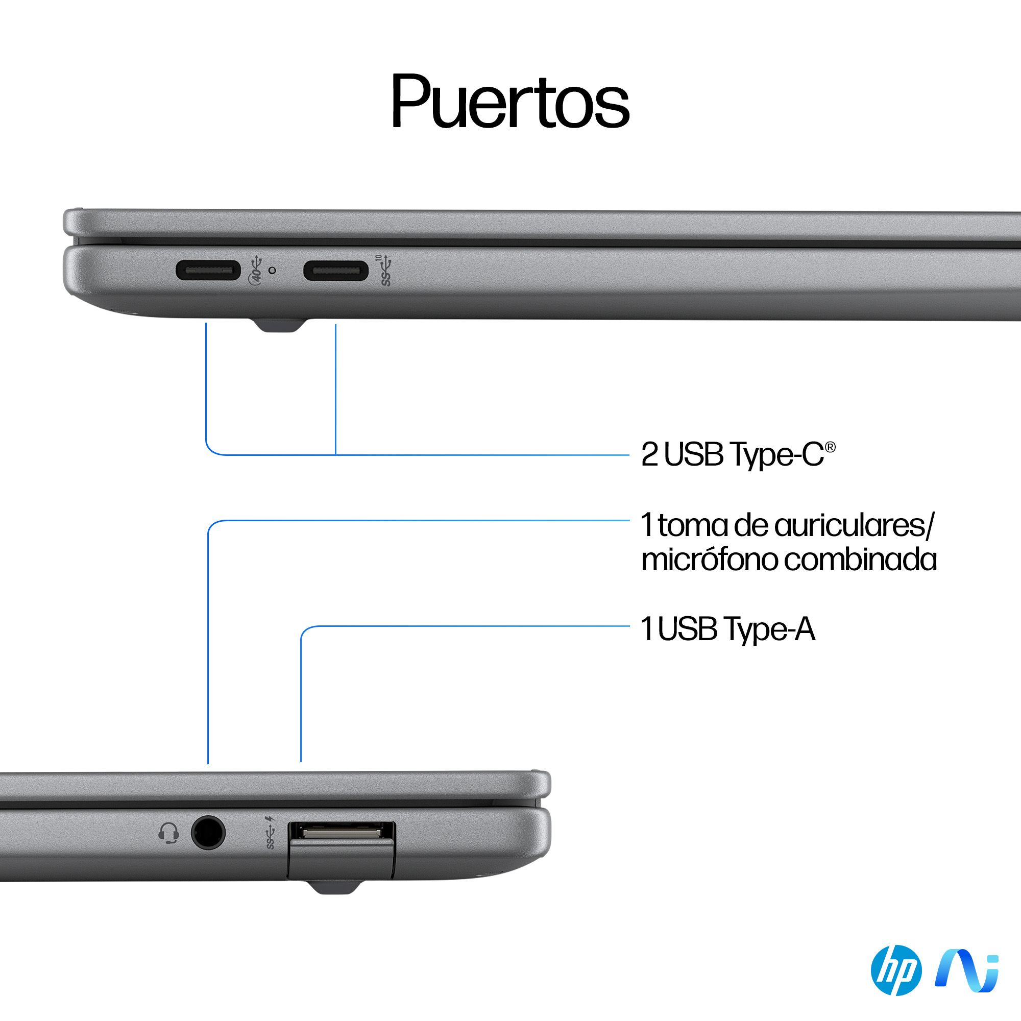 Portátil - HP OmniBook X 14- fe0002ns Copilot+ PC, 14" 2K, Snapdragon® Elite X1E-78-100 45 TOPS, 16GB RAM, 1TB SSD, Adreno Graphics, Windows 11 H - imagen 5