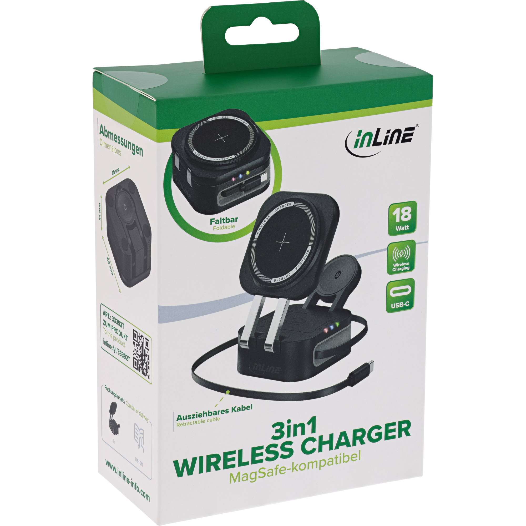 InLine 33392T mobile device charger Headphones, Headset, Smartphone, Smartwatch Black USB Wireless charging Indoor – image 7