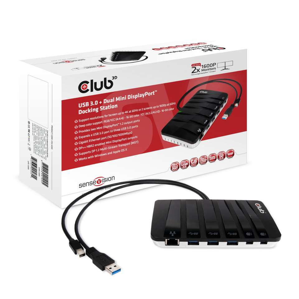 CLUB3D SenseVision USB3.0 Y-Cabled Docking Station – image 1
