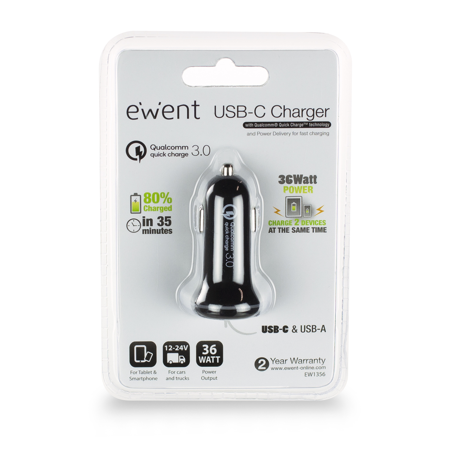Ewent EW1356 mobile device charger Universal Black Cigar lighter Fast charging Auto – image 5