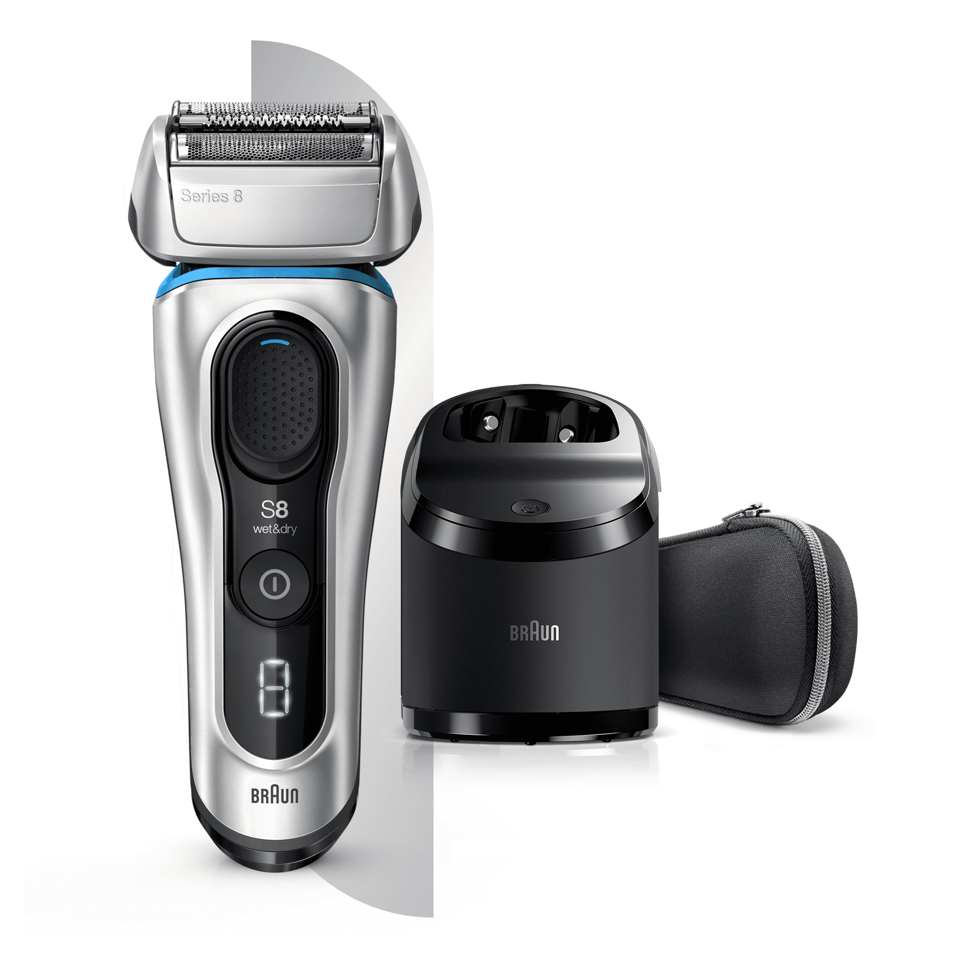 Braun Series 8 8390cc Next Generation Electric Shaver, Clean&Charge Station, Fabric Case, Silver – image 2
