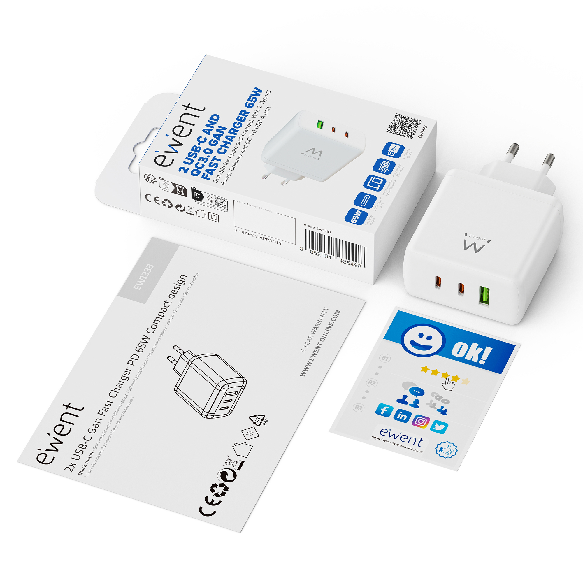 Ewent EW1333 mobile device charger Universal White AC Fast charging Indoor – image 2