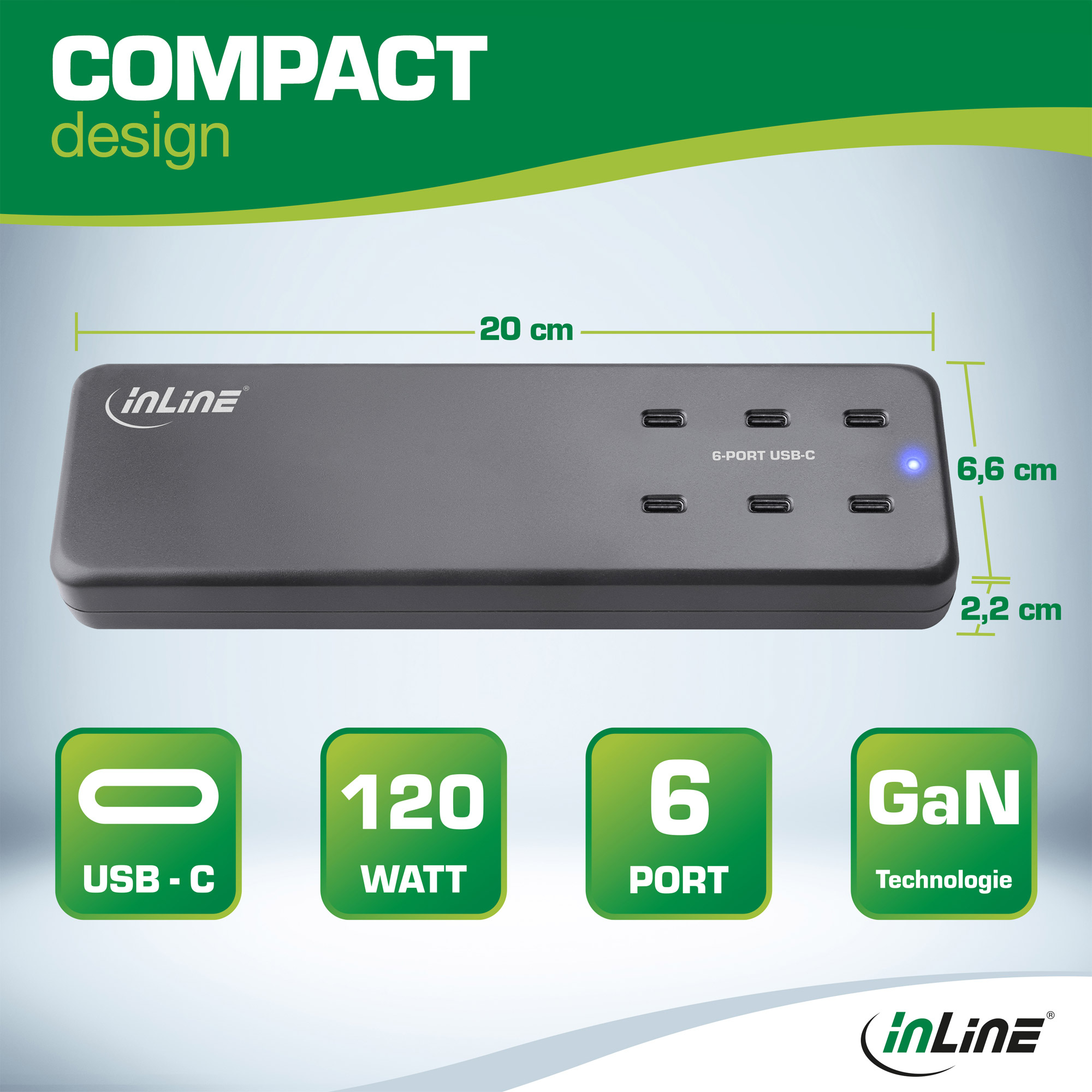 InLine Multiport power supply, charger, 6x USB-C, PD 3.0, GaN, black – image 9