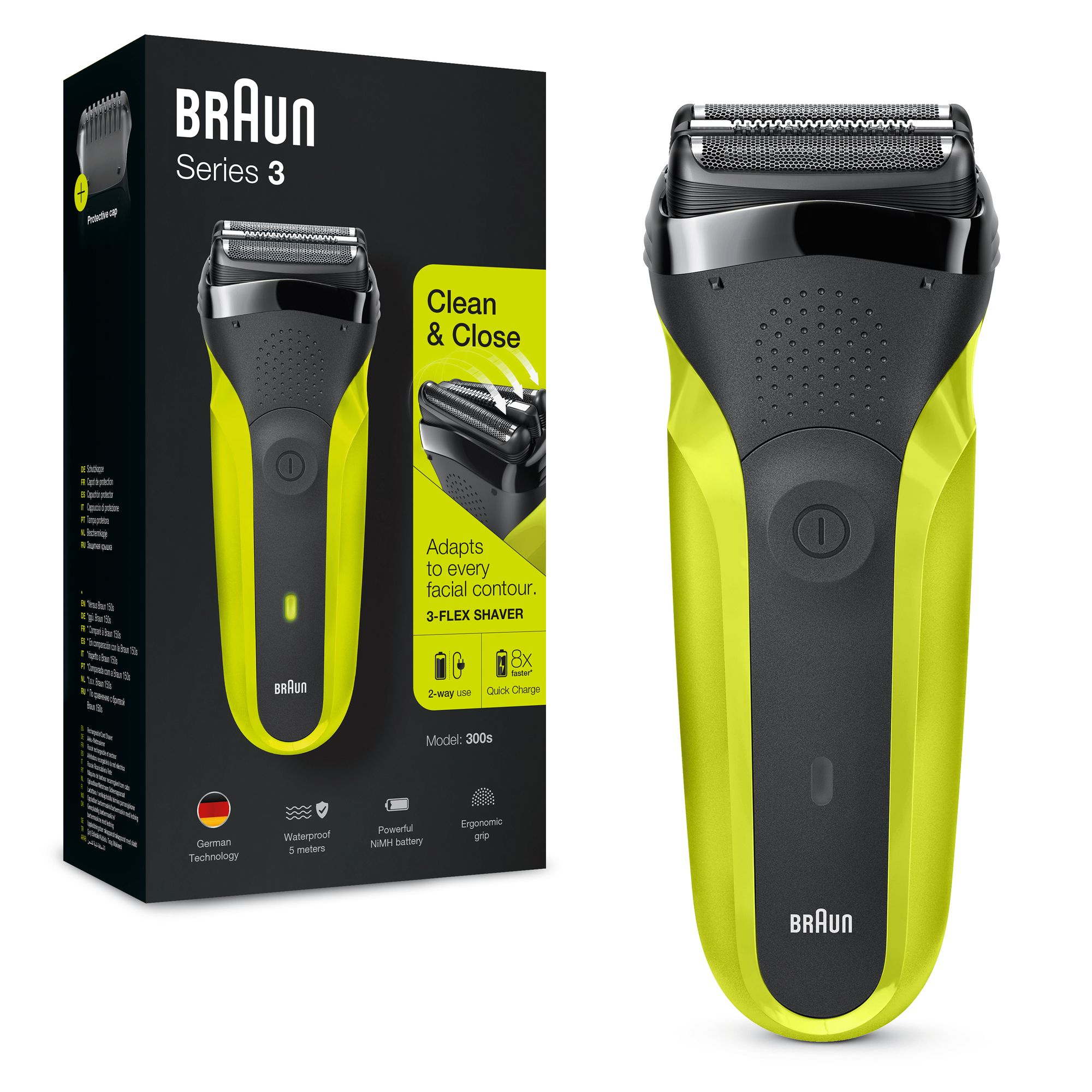 Braun Series 3 300 Electric Shaver, Razor for Men, Black/Volt Green – image 2