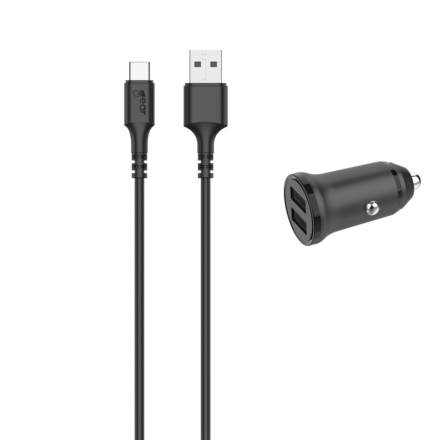 Gear Charger 12-24V 2xUSB 3.4A Black USB-C 2.0 cable 1m