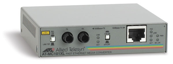 Allied Telesis Fast Ethernet 100BASE-TX to 100BASE-FX (ST) MMF (2km), Stand-Alone Media Converter