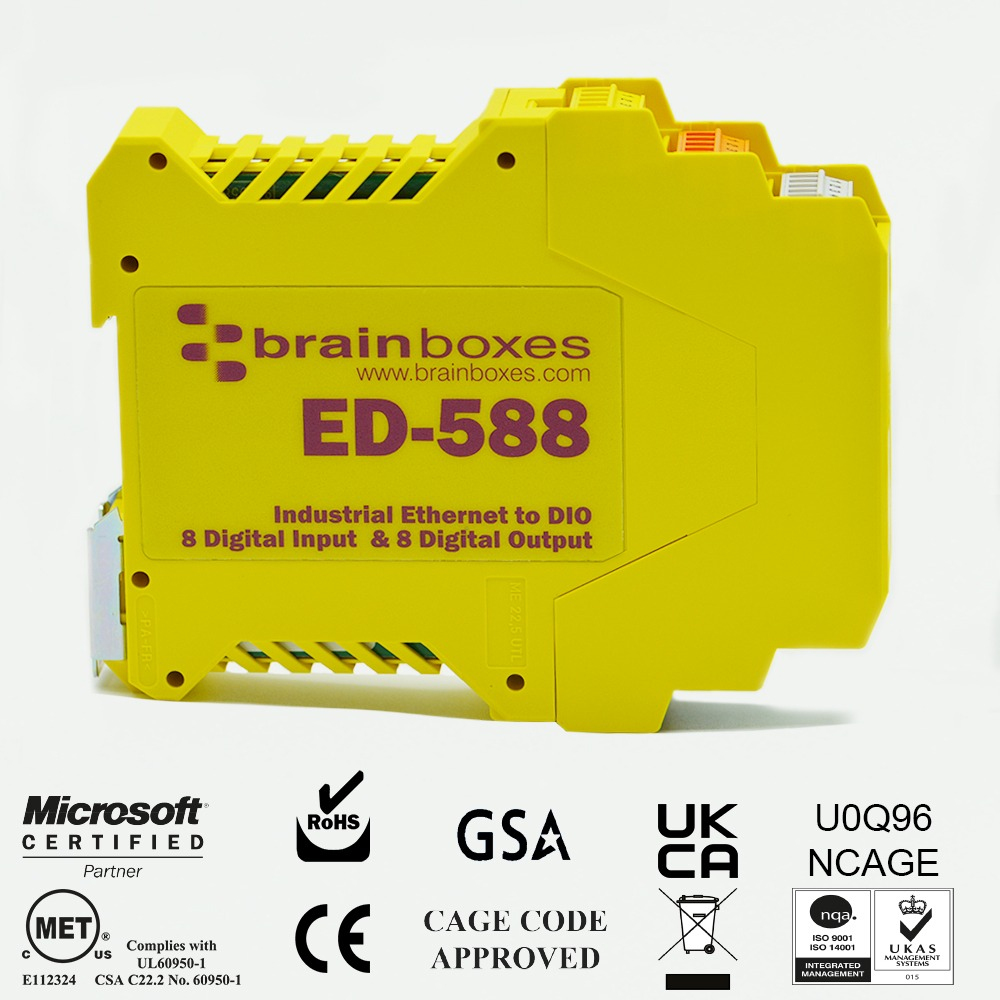 Brainboxes ED-588 Ethernet to 8 Digital Inputs and 8 Digital Outputs + Serial Gateway – image 2