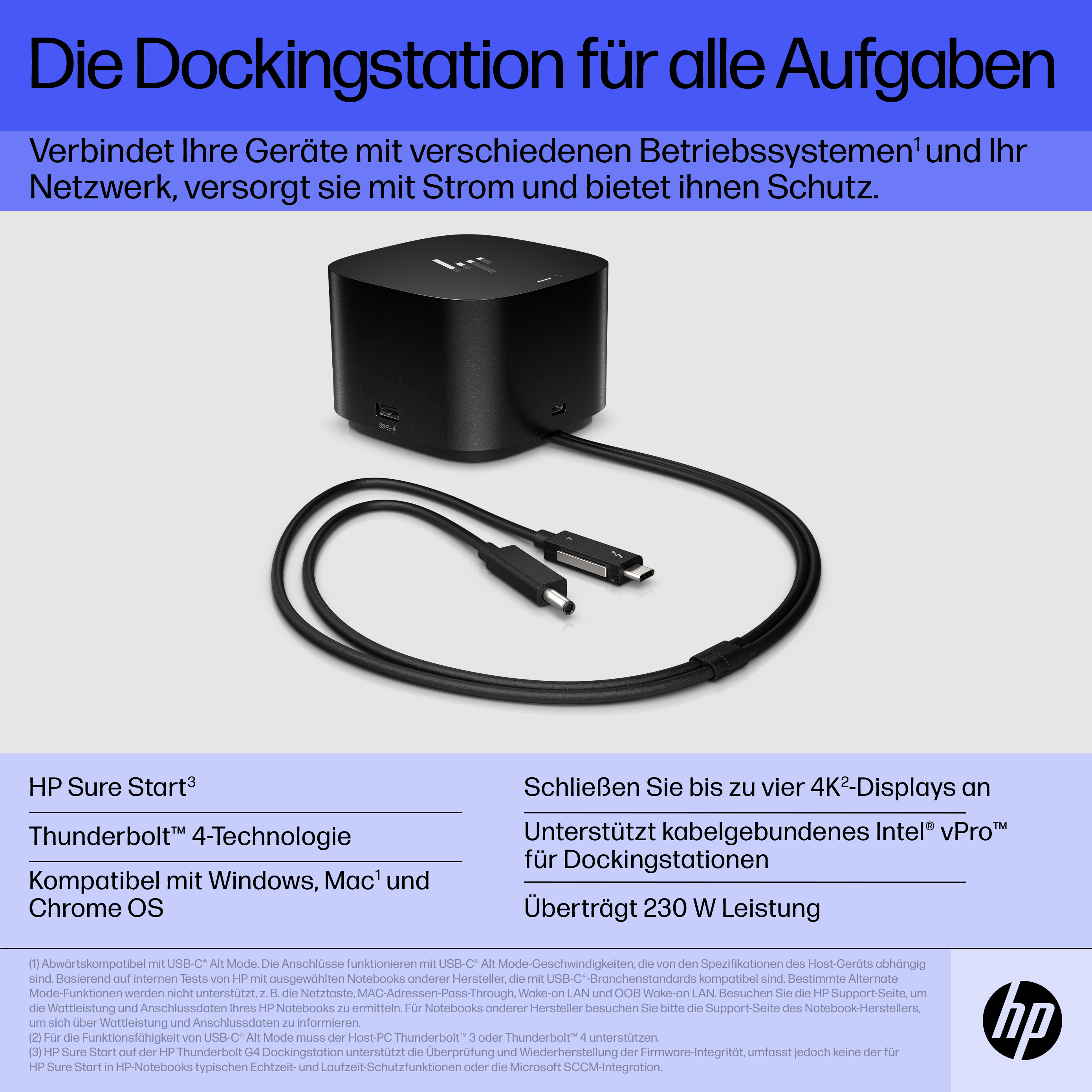 HP Thunderbolt Dock 280W G4 w/Combo Cable. Connectivity technology: Wired, Host interface: Thunderbolt 4. Product colour: 