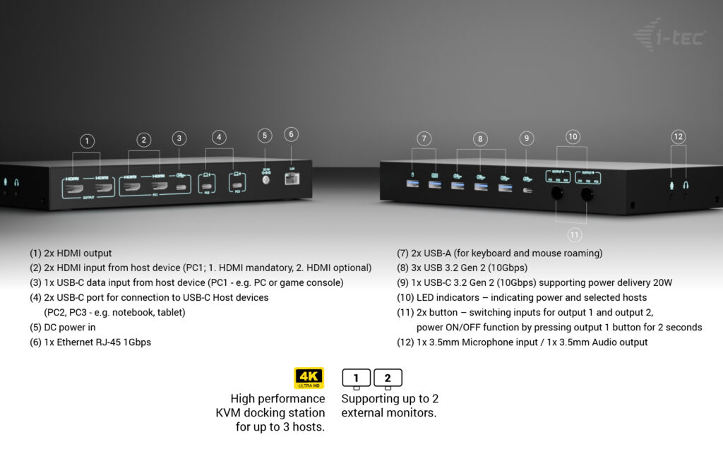 i-tec USB-C KVM Dock PRO for Three Hosts, Dual Video, with 2x Power Delivery, max – image 5