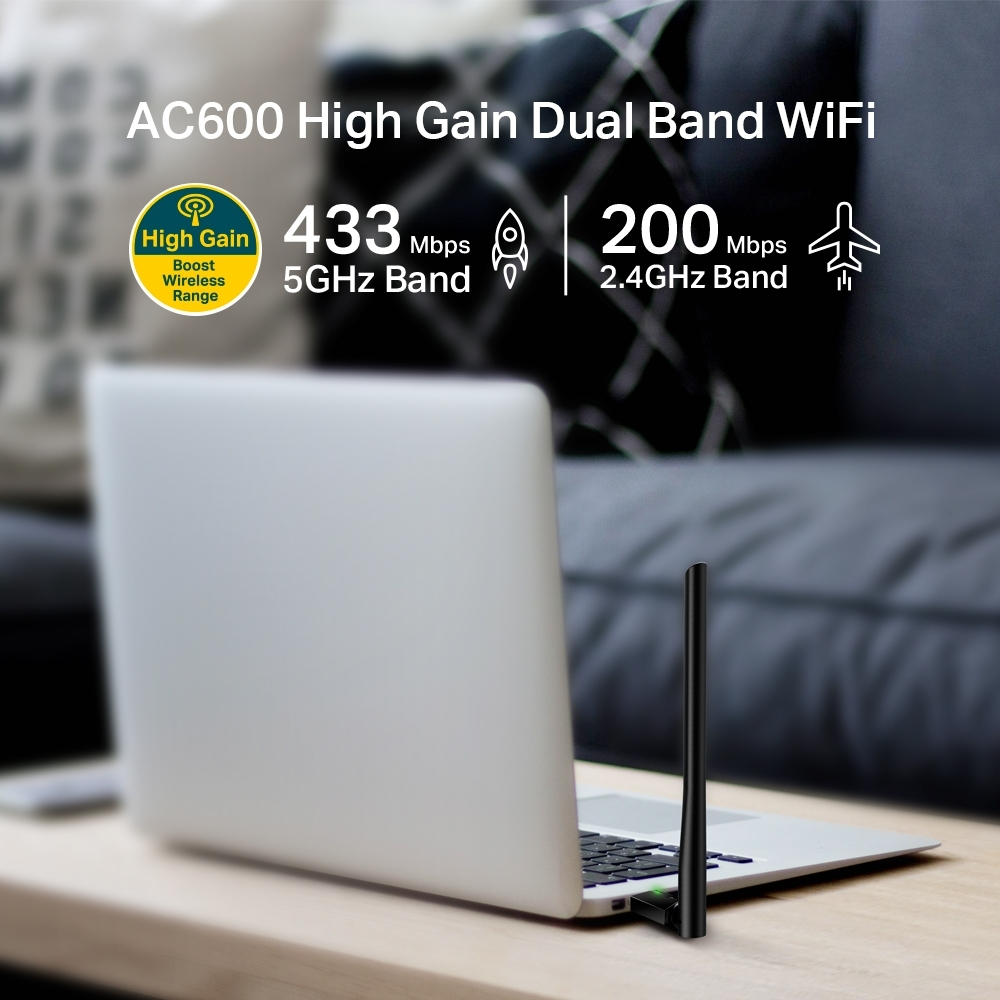 Resim TP-Link Archer T2U Plus USB 3.0 Dual-Band Wi-Fi 5 (802.11ac) Kablosuz Ağ Adaptörü, 600 Mbit/s, Siyah
