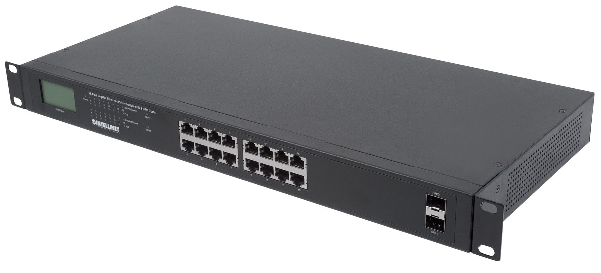Intellinet 16-Port Gigabit Ethernet PoE+ Switch with 2 SFP Ports, LCD Display, IEEE 802.3at/af Power over Ethernet (PoE+/PoE) Compliant – image 5