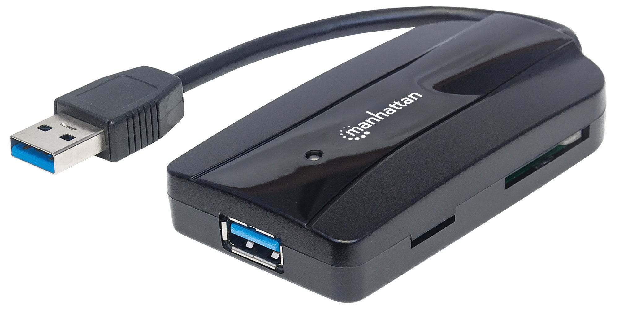 Manhattan USB-A 3-Port Hub and Card Reader/Writer, 3x USB-A Ports, 5 Gbps (USB 3.2 Gen1 aka USB 3.0), Supports MicroSD, SD and MMC Memory Cards, Bus Powered, Su – image 1