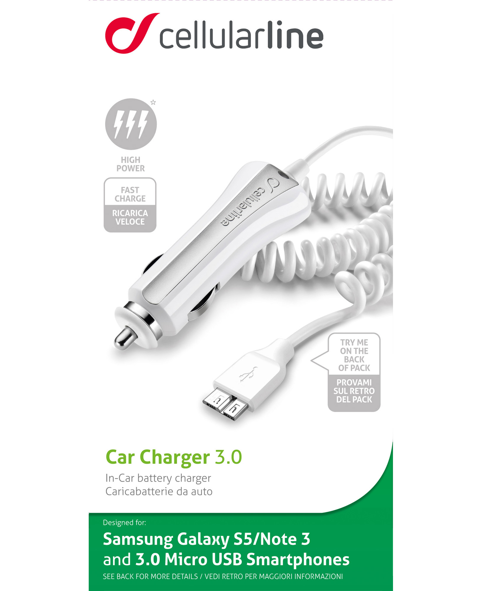 Cellularline CBRMICROUSB30 mobile device charger Smartphone, Tablet White Cigar lighter Auto – image 1