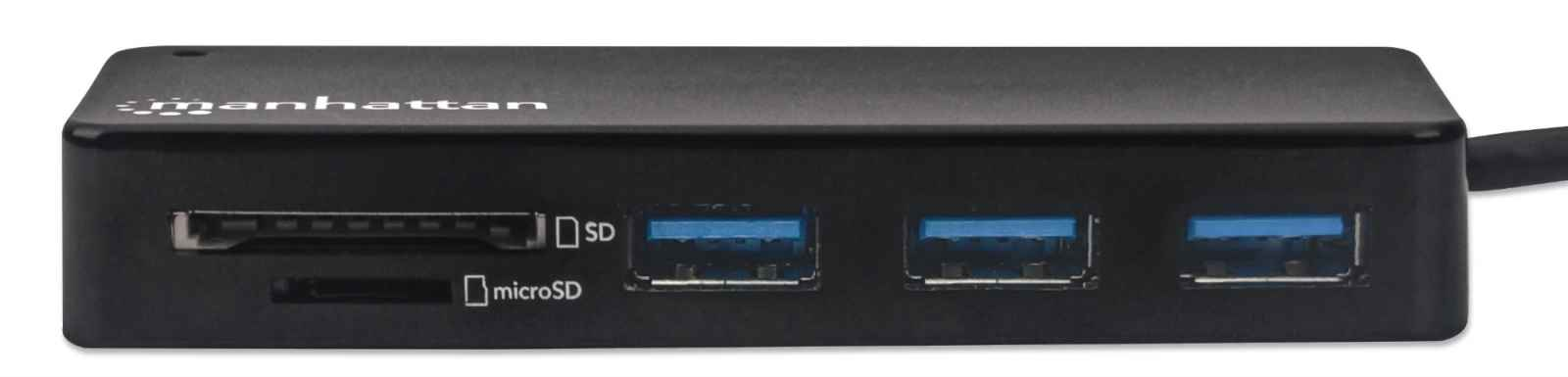 Manhattan USB-A 3-Port Hub with Card Reader, 3x USB-A ports, 5 Gbps (USB 3.2 Gen1 aka USB 3.0), SD, MicroSD, MMC and Memory Stick; Bus Power, SuperSpeed USB, Bl – image 3