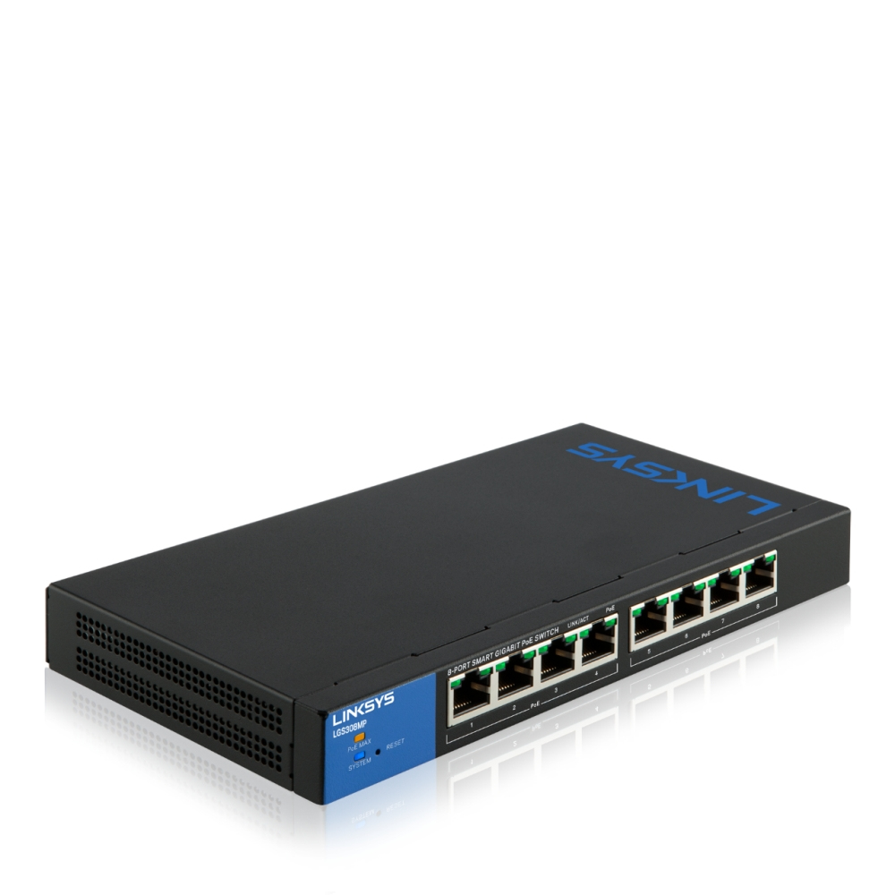 Linksys LGS308MP-UK network switch Managed Gigabit Ethernet (10/100/1000) Power over Ethernet (PoE) Black, Blue – image 2