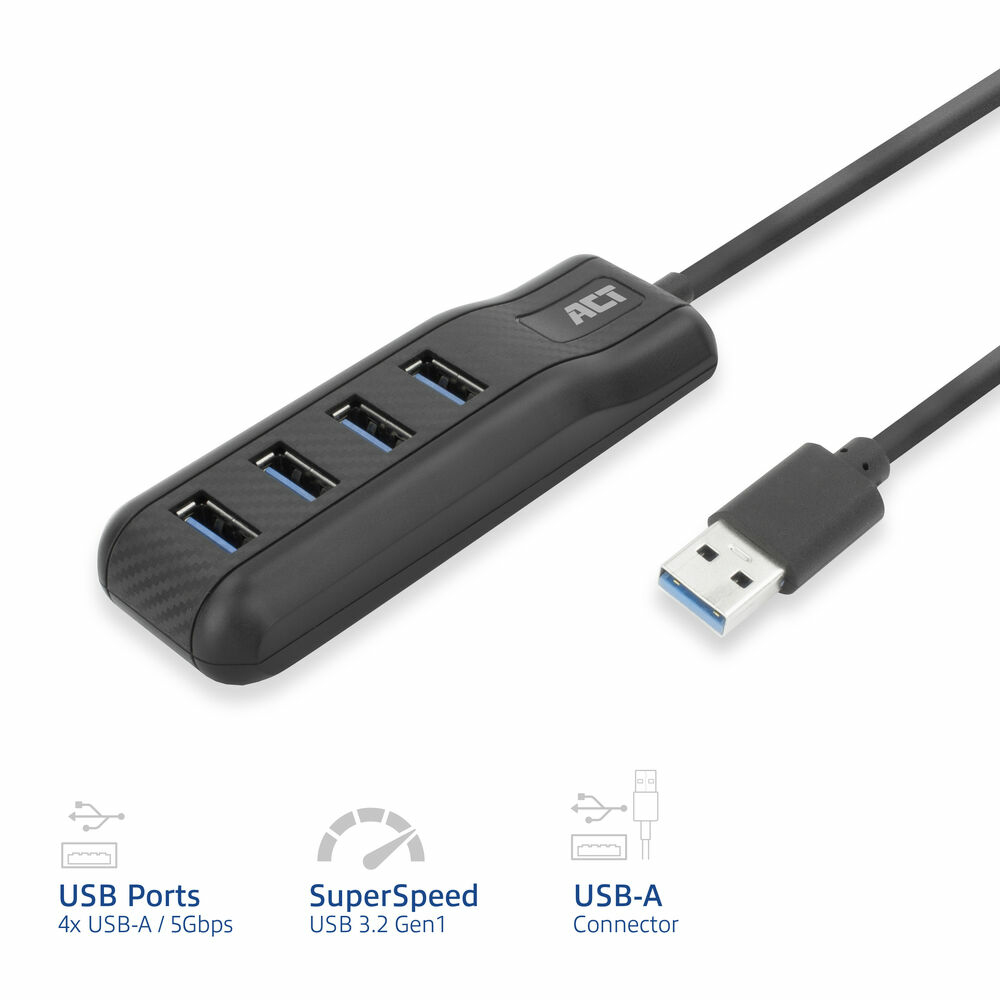 ACT AC6320 interface hub USB 3.2 Gen 1 (3.1 Gen 1) Type-A 5000 Mbit/s Black – image 3