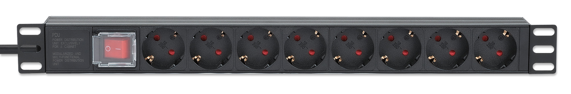 Intellinet 19" 1U Rackmount 8-Output Power Distribution Unit (PDU), EU CEE 7/3 Outlets, Built-in 2m Power Cord with EU CEE 7/7 Plug, 16 A, On/Off Switch, Horizo – image 3