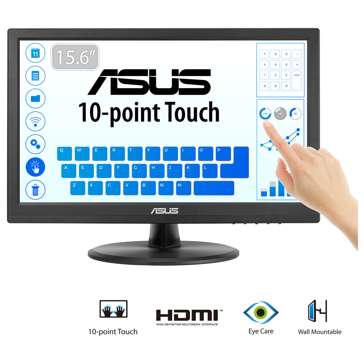 ASUS VT168HR - LED monitor - 15.6" (16" viewable) - touchscreen - 1366 x 768 WXGA @ 60 Hz - TN - 220 cd/m� - 400:1 - 5 ms - HDMI, VGA