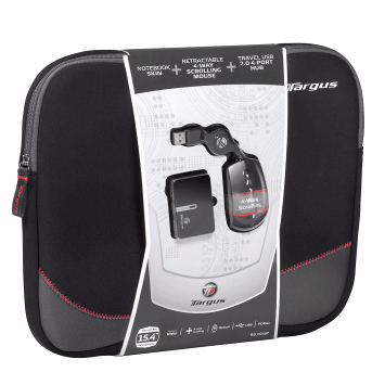 Targus Notebook Skin + Retractable 4-Way Scrolling Mouse + 4-Port Hub