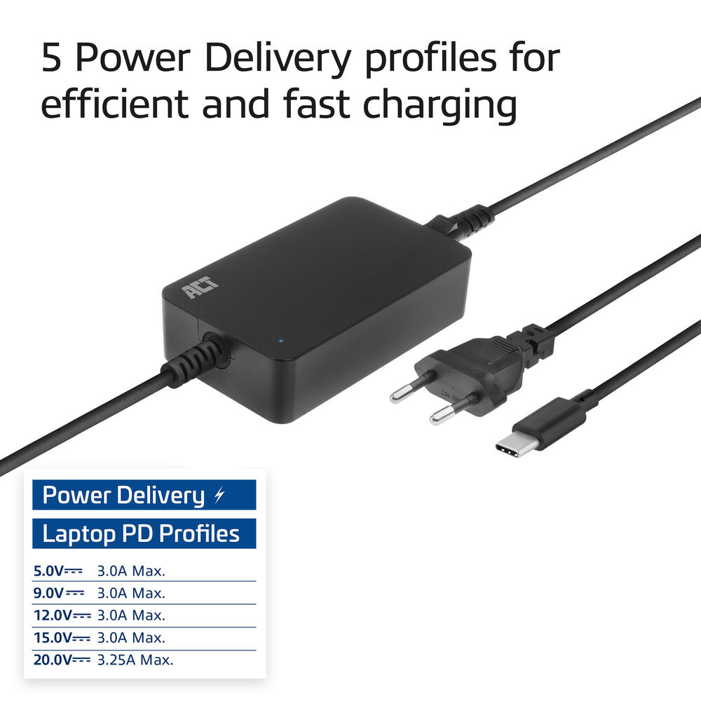 ACT USB-C laptop charger with Power Delivery profiles – image 4