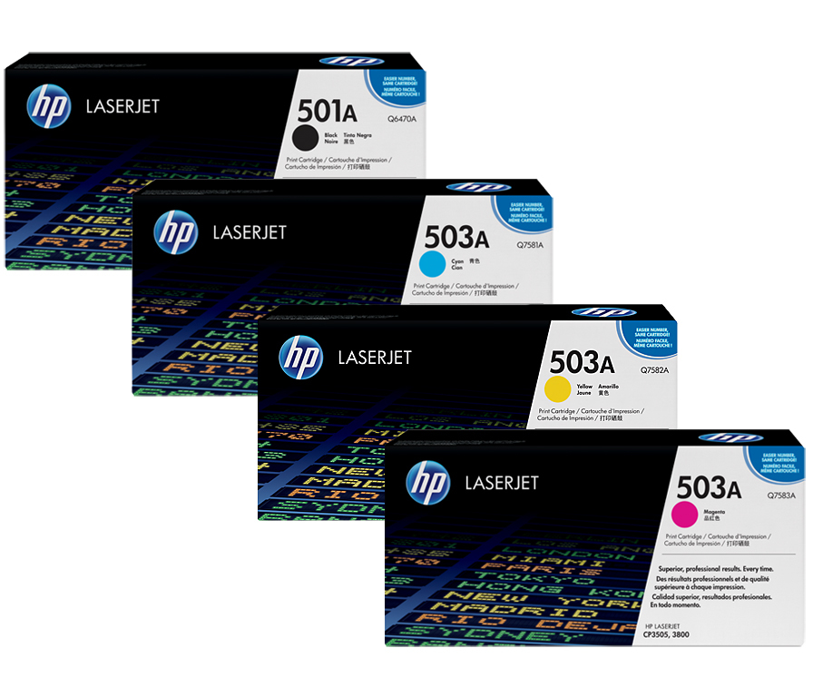 HP 501A + 3x 503A Original LaserJet Toner Cartridges