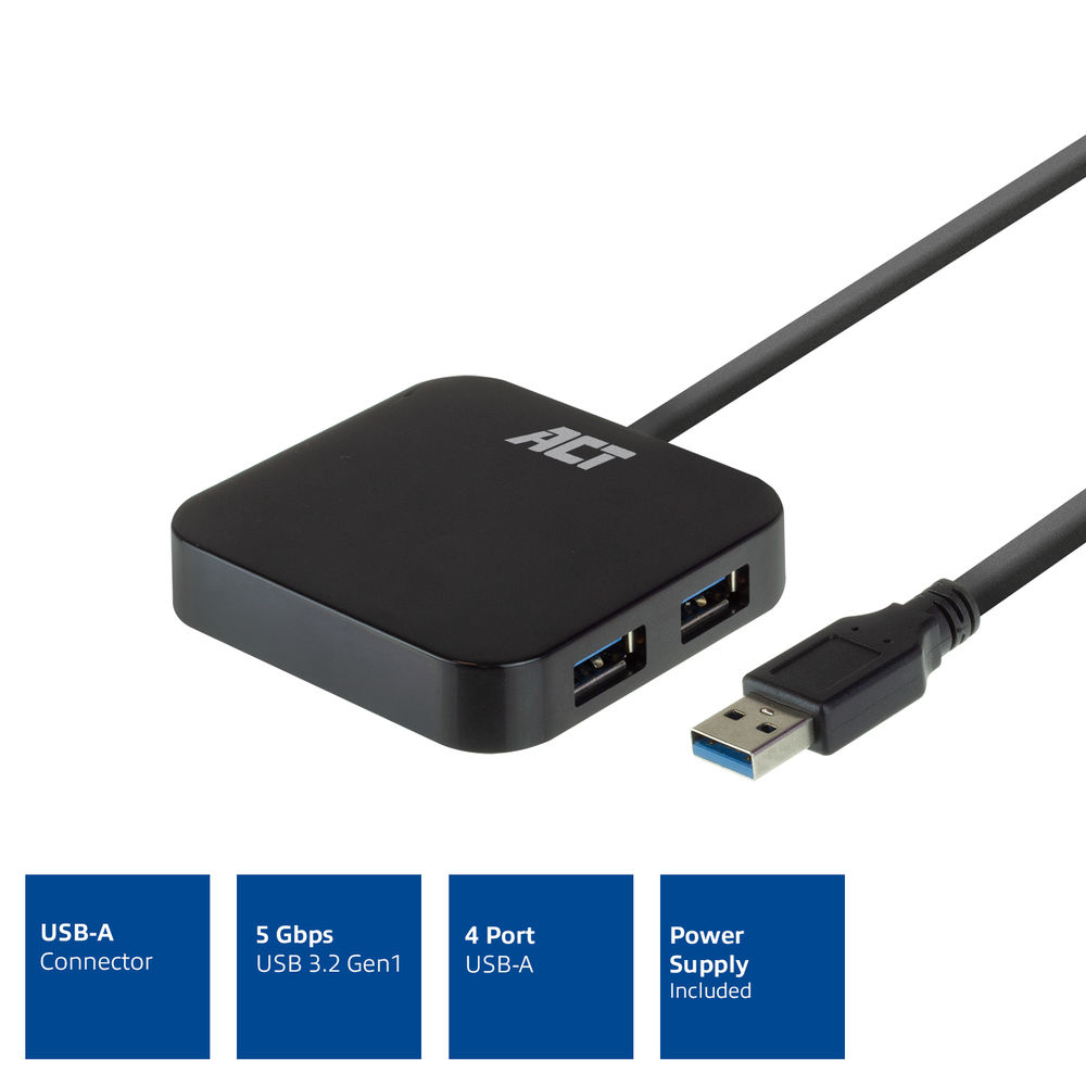 ACT AC6305 interface hub USB 3.2 Gen 1 (3.1 Gen 1) Type-A 5000 Mbit/s Black – image 5