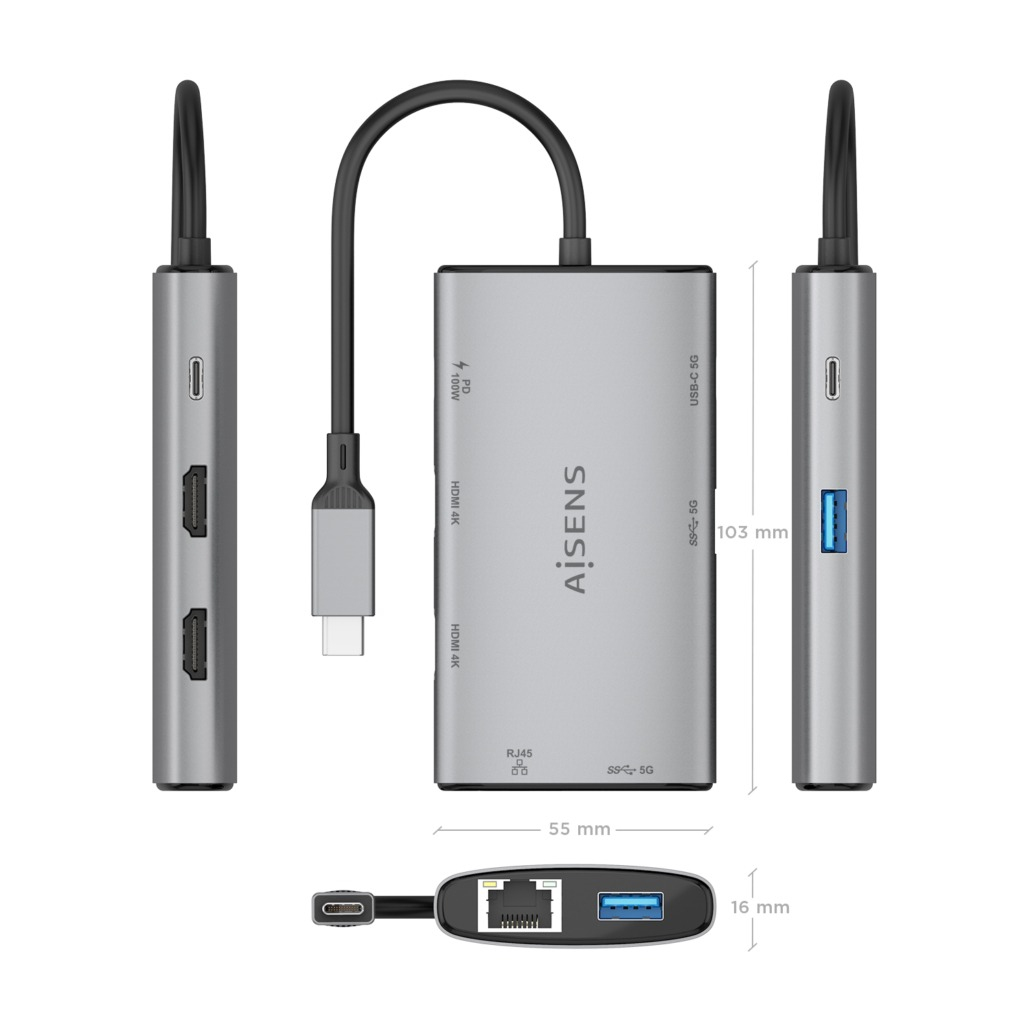 AISENS ASUC-7P049-GR laptop dock/port replicator Wired USB 3.2 Gen 1 (3.1 Gen 1) Type-C Grey – image 4