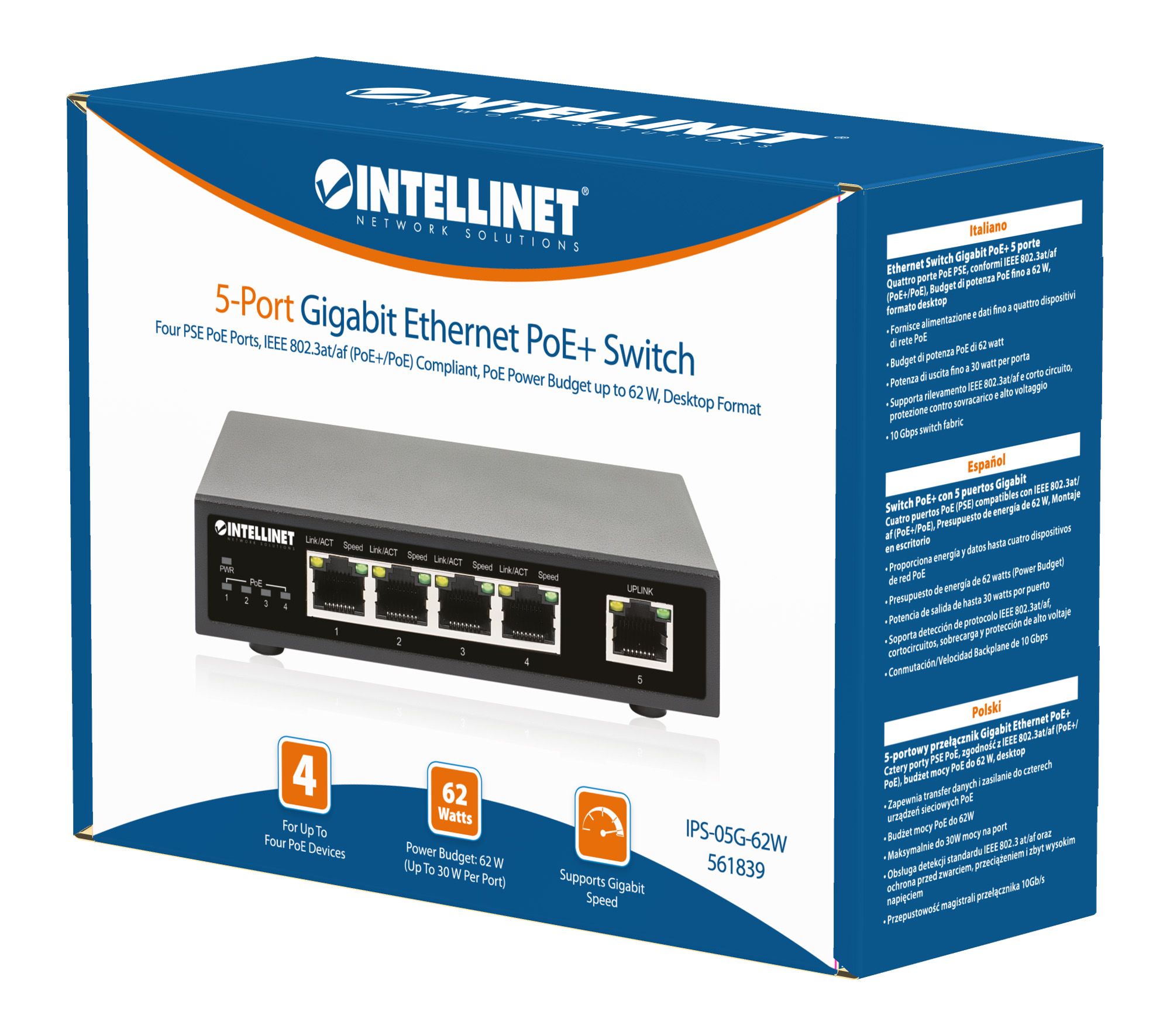 Intellinet 5-Port Gigabit Ethernet PoE+ Switch, Four PSE PoE Ports, IEEE 802.3at/af (PoE+/PoE) Compliant, PoE Power Budget up to – image 7